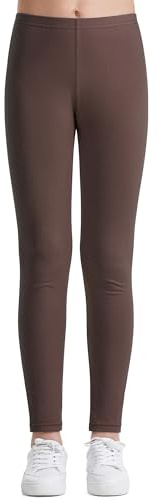 Auranso Girls Leggings Full Length Kids Plain Cotton Leggings for School Pant Trouser Brown, 10-12 Years