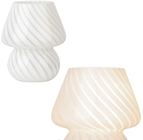 Lampada a fungo piccola, lampada da comodino in vetro a strisce, lampada da scrivania in stile vintageLampada da comodino per camera da letto, sala lettura, arredamento del soggiorno
