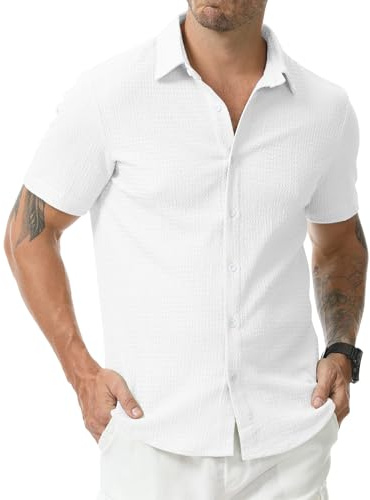 Zetieny Camisa para Hombre Manga Corta Camisas Informal de Verano con Botones Ajuste Regular Respirable Camisa de Playa