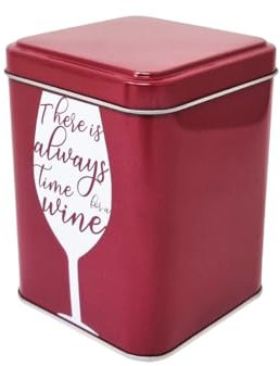 Caja contenedor de lata para cocina casa despensa porta bolsitas de té There is Always Time for a Wine color rojo 0,7 l 11 x 8 x 8 cm