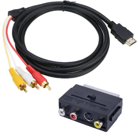 Muuoeou 2-i-1 - kompatibel med scart ljudkontakt S-videokabel till 3 kabel för TV-port