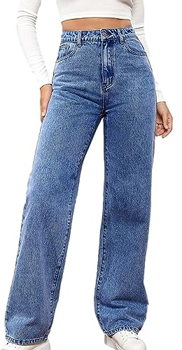 Pantalones Vaquero Mujer Jeans Moda Pantalón Largo Suelto Mezclillas Pantalones Casual Bolsillo Denim Pierna Recta Verano Primavera Deportes Cintura Alta Original Basic Jeans Pant
