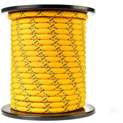 SNURO Polypropylenseil (10 mm, 50 m, Gelb mit Rot und Grün) - Dickes, leichtes, vielseitiges geflochtenes Seil für Außenbereich, Survival & Garten - Nicht zum Klettern - Bruchlast 1326 kg