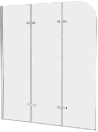 Hebitod Pannello doccia pieghevole da 120 x 140 cm per vasca da bagno, 3 pezzi in vetro di sicurezza da 6 mm (EGS), accessorio per vasca da bagno, argento trasparente