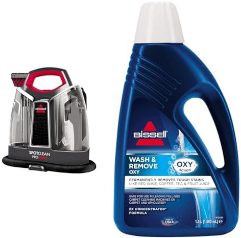Bundle of BISSELL SpotClean ProHeat Carpet Cleaner + BISSELL Wash & Remove Deep Clean + Oxy Cleaning Solution 1.5L (36981 & 1265E)