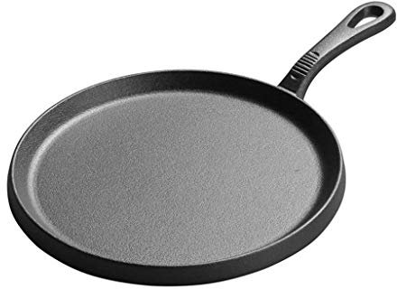 WOTZOV Piastre in ghisa Ispessita da 25 cm, Padella per crêpe, Padella per frittata, Piastra per Pancake, Padella Antiaderente per Barbecue Rotonda, Manico Singolo