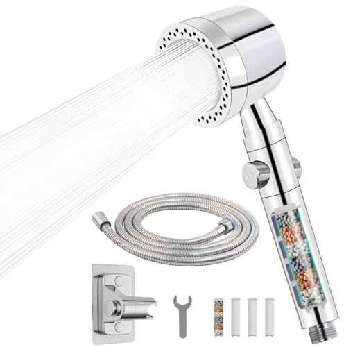 VirtuGro Alcachofa de Ducha con Filtro Mango Ducha Antical Alcachofa Ducha con Manguera 2M Shower Head con Soporte Giratorio Cabezal Ducha Alta Presión para 6 Modos (Cromo)