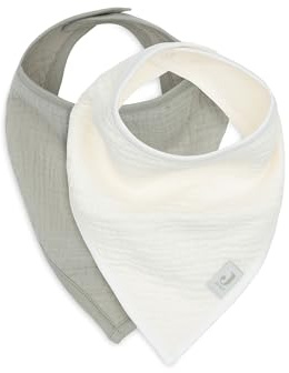 Jollein Bavoir pour bébé - Bandana - Hydrophile - Vert olive/avoine - Lot de 2-100% coton - Avec fermeture Velcro