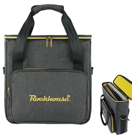 Rockhouse Vinyl Record Storage Bag Carrying Case with Shoulder Strap, DJ Travel Albums Carrier Holds 10 Standard 12 inch LP Records