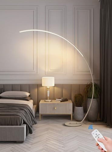 LED Lámpara de Pie Salon Moderna Lamparas de pie Arco Regulable Control Remoto Interior Decoración Iluminación Blanco Aluminio Lámparas Antalla de Acrílico para Lectura para Salón Dormitorio Oficina