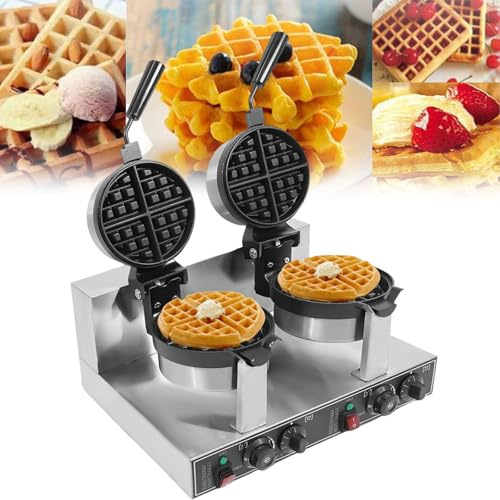 Sunseota Piastra per Waffle Doppia Antiaderente, Rotante Macchina per Waffle Commerciale 2400W, Forme 20cm, 50-300℃, 110V/220V, Acciaio Inossidabile 201 – Adeguata per Cafés, Pasticcerie & Chioschi