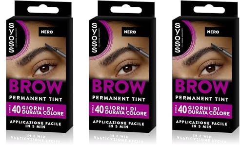 Syoss Brow Nero (10ml), Tinta sopracciglia permanente, Tintura sopracciglia resistente ad acqua e sbavature, Colore intenso per sopracciglia per 10 applicazioni, Formula vegana, 3 confezioni