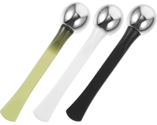 VALICLUD Bâtonnet Cosmétique 3 Pièces Blanc Noir Vert, Masseur Yeux En Métal, Cuillère à Crème Visage, Outil De Massage Visage Relaxant, Soin Cutané Maison Et Salon, Zones Sous Les Yeux