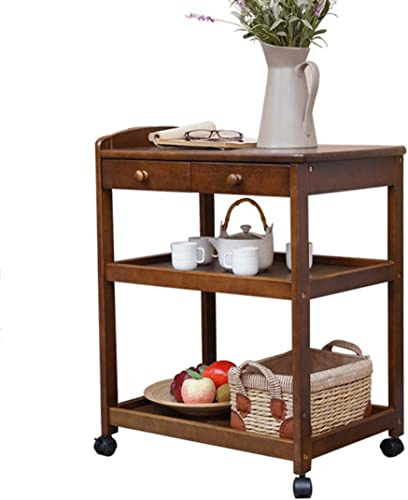 Bar Serving Cart for Hotel Luxury Restaurant, 3 Tier Kitchen Storage Trolley Island Trolley with Wheels, Multipurpose Wooden Trolley,Storage Organizer,for Kitchen and Living Room, Coffee Cliour