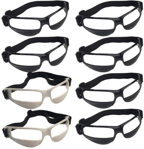Homeponnew Gafas de entrenamiento de baloncesto de 8 piezas para regates de cabeza, ayuda de visión juvenil y control de pelota, diadema elástica ajustable, marco de plástico, 35 g, ligeras (negro