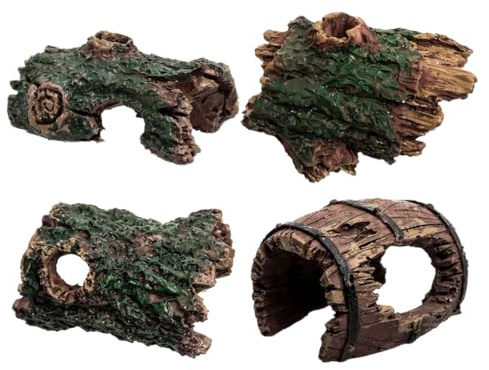 QEXUJOW Ornamenti tematici per decorazione acquario,Quattro tronchi d'albero cavi in legno, decorazioni in resina per grotte d'acquario, elementi decorativi per acquari.