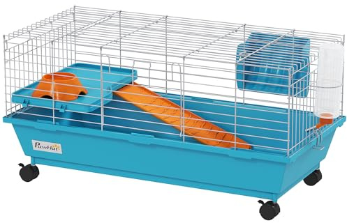 PawHut Jaula para Animales Pequeños Ruedas Jaula Conejo 89x44x43 cm Azul