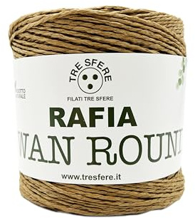 Fili & filati Rafia Swan Round, 100% Cellulosa Naturale, 150g - 250m, per Borse, Cappelli e Accessori fai da te a uncinetto 3/4 (Caramello - 08 - ROUND, 1)