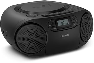 Philips TAZ2200 CD Soundmachine portatile CD e cassette, Radio FM, Bluetooth 6.0, Riproduzione USB, Ingresso audio, Boost bassi dinamici, Altoparlanti stereo 6W, CA/Batteria, Maniglia – Argento
