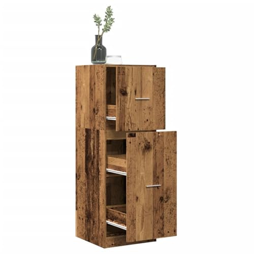 Fecpoo Apoteksskåp 40 x 41 x 118 cm av trämaterial i gammalt träutseende med 3 robusta lådor för snyggt förvaringsutrymme
