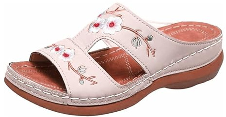 Eleganta sandaler damer kilklack, damer pantoletter läder, plattform fritidsskor tofflor med blommönster fiskmun slingback öppen tå sandaler T-remmar tofflor vattentäta glid