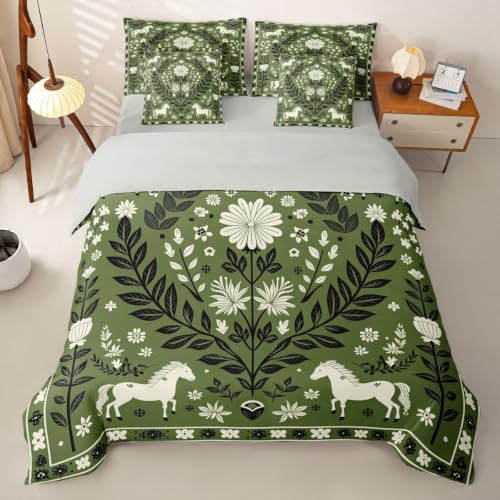 Loussiesd täcke för häst, enkel storlek, 7 delar, galopperande hästbäddset för barn, pojkar, flickor, söt djurdekor, säng i en väska med påslakan, lakan, örngott, kuddöverdrag