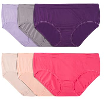 Fruit of the Loom Women's No Show Seamless Underwear, Amazing Stretch & No Panty Lines, Smooth Under Clothes - Brief - 6 Pack - Colors May Vary, 8
