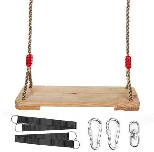 Hanging Wooden Tree Swing for Adult Kids Children Teen with Straps,17x7Inches Classic Swing Seat with Adjustable 90Inches Length Nylon Rope for Playground Home,220lbs Capacity Pine Wood for Oak Branch