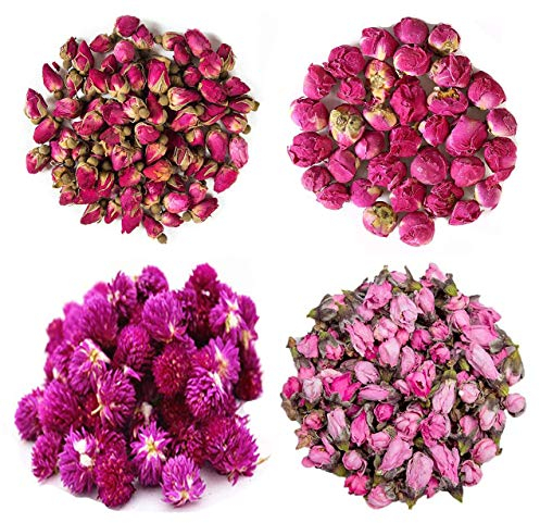 TooGet Getrocknete Natürliche Blumen Umfassen Rote Rosenblüten, Pfingstrosenkugel, Gomphrena globosa, Pfirsichblumen, Essbares Blumenset für Kerzenherstellungsbedarf, Alle Arten von Blumenhandwerk