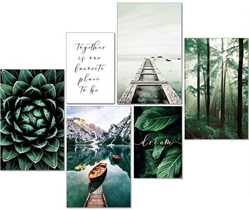 artpin® Modernt affischset natur – bilder vardagsrum dekoration sovrum – väggdekoration utan bildram collage – skog trä grön 4 x A3 | 2 x A4 – W8