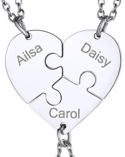 GoldChic JEWELRY Collane Puzzle Cuore In Acciaio Inossidabile 3 Pezzi Per Mamma, Set Collane Cuore Acciaio Inossidabile Personalizzate con Nome Per i Migliori Amici