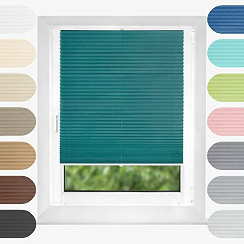 Birrke Plissee Ohne Bohren Klemmfix 40x120 cm - Fenster Plisseerollo mit Bequemer Oben-Unten Funktion - Plissees für Sonnenschutz und Sichtschutz - Einfache Montage - Emerald Lake, Blau