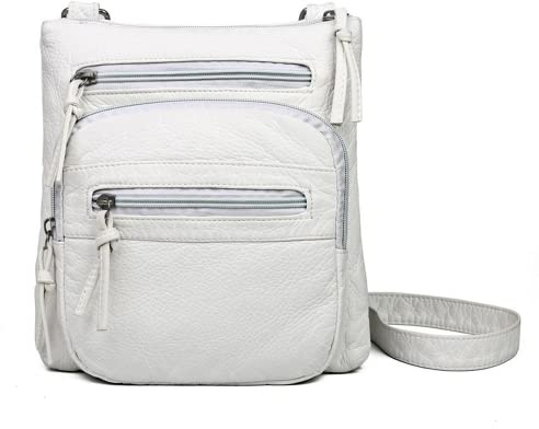 SCOFY FASHION Soft PU Leather Multi Pockets Crossbody Bags for Women Vintage Shoulder Flap Bags Handbags and Purses Small Bag (White)