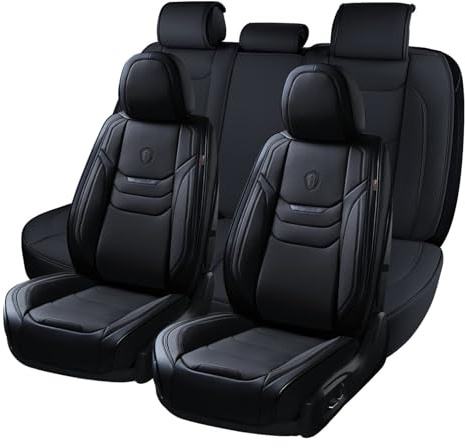 Coverado Sitzbezüge Auto Kunstleder Komplettset, Wasserdichtes Autositzbezüge für 5-Sitze, Universell Auto Sitzschoner Kompatibel für Limousinen SUV Pickup LKW, schwarz