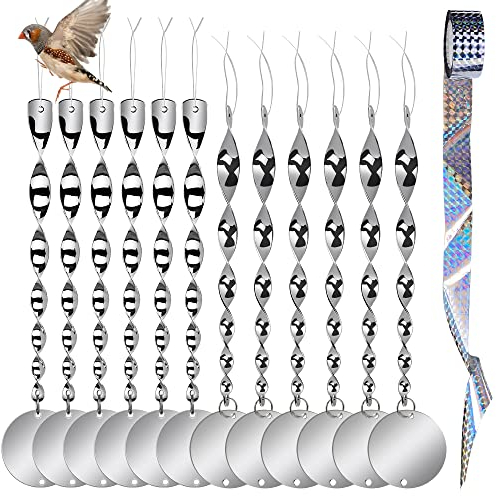 Varillas Repelente Espantapájaros, 12PCS Varillas Reflectantes Repelentes de Pájaros con 50m Cinta Repelente de Aves, Anti Palomas, Anti-pájaros Mantener A Los Pájaros Alejados De Tu Floresy Jardines