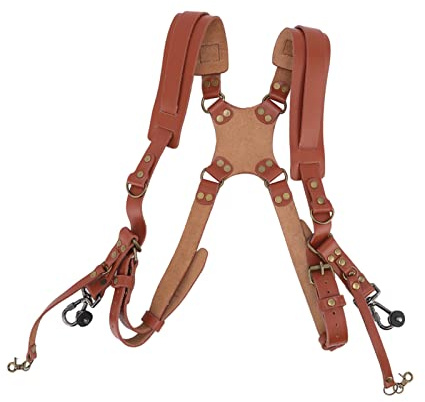 Focket Accessori per la Cinghia della Fotocamera per Due Fotocamere, Comoda Imbracatura in Pelle a Doppia Spalla, Accessori per Fotocamera a Tracolla, Attrezzatura per Fotocamera Multipla