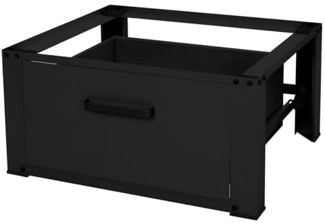ML-Design Socle pour Machine à Laver avec Tiroir Coulissant, Acier, Noir, 63x54 cm, jusqu'à 150 kg, Support Base de Lave-Linge, Sous-armoire, Plateforme Haut 31,5 cm, Tiroir Amovible pour Rangement