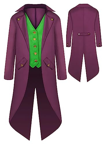 SEAUR Giacca Gothic Frack per Ragazzi Viola Steampunk Mantel Cosplay Costume per Bambini Stile Medievale Halloween Carnevale Fasching 155