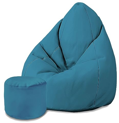 DreamRoots Sitzsack für Kinder und Erwachsene - Sitzsack mit Füllung, Lehne, Hocker und Bezug - Oxford Stoff 220 gr/m2 Wasserdicht - Sitzkissen Boden - Chill Sack M, Hellblau