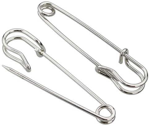 DNDGDLUA 12 Stück Kilt Sicherheitsnadeln, Groß, 63 mm Rostfreier Stahl Heavy Duty Sicherheitsnadel, Starke Sicherheitsnadeln für Decken, Strickzeug, Schmuck und Handarbeiten (Silber)