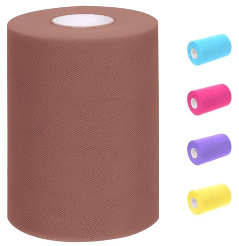 Glarks 1 rotolo di tessuto di tulle color caffè, 15 cm x 91 m, bobina di tessuto tulle organza per fai da te, tutù, gonne, decorazioni baby shower, matrimoni, artigianato, feste di compleanno