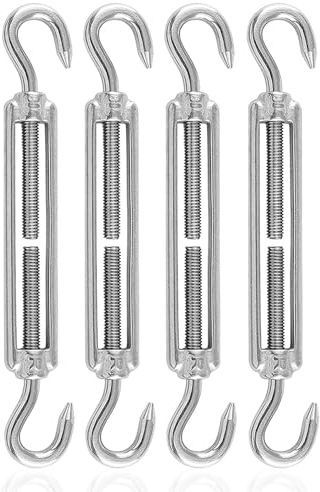 304 Edelstahl Verstellbare Spannschloss Haken M5 CC,Spannschlösser Seilspanner, Spannhaken für Sonnensegel, Seil, Oder Wäscheleine zu Spannen,4 Stück,Silber