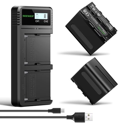 NEEWER NP-F970 Battery Ersatzakku mit LCD Schnellladegerät Dual USB C Akku für Sony FX3/FX30/A7, für Canon R5, für Nikon Z8, Handycam, LED Videoleuchte Monitor, motorisierter Schieber, 2 Stück