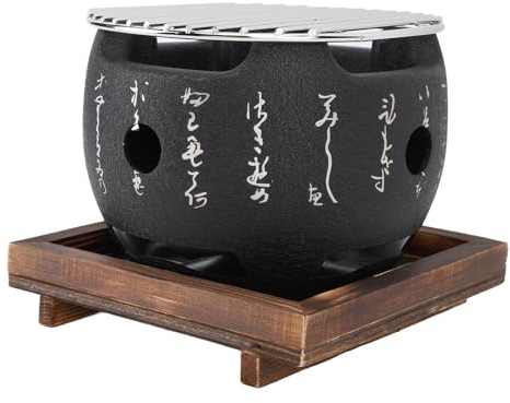 Petit barbecue de table au charbon de bois, grille japonaise, barbecue à charbon pour barbecue, barbecue portable pour camping, barbecue à charbon avec base en bois, pour pique-niques
