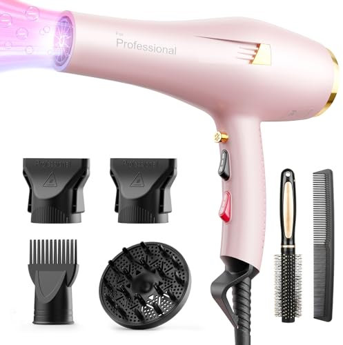 Dekuri Ionic Hair Dryer for Women – Fast Drying, Smooth Finish, with Diffuser & Comb, 2 Speeds 3 Heats, Cool Shot, Professional Hairdryer (Pink)