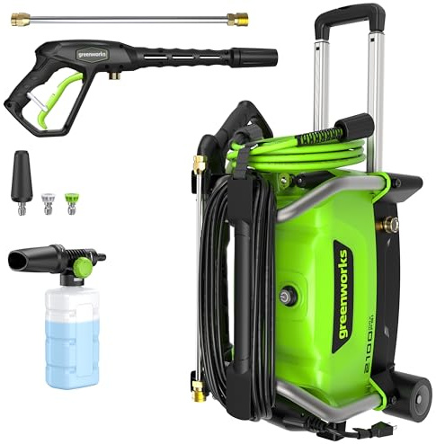 Greenworks 2100 PSI (SGS Certified) 1.2 GPM 13Amp Compact Electric Pressure Washer Telescoping Handle Power Washer for Cars, Driveways, Patios, Patio Furniture & Around Pools
