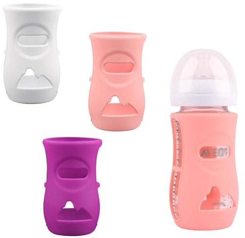 3 Pack Silicone Sleeves for Philips Avent Glass Bottle 240 ml, Anti Breakage Baby Bottle Holder, Dishwasher Safe,BPA Free (White/Pink/Purple)