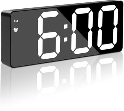 Digital Alarm Clock, Large Display Bedside LED Electronic Digital Clock Silent No Ticking, USB Mains Powered/Battery Powered Bedroom Alarm Clock with Temperature Display, Adjustable Brightness,12/24H