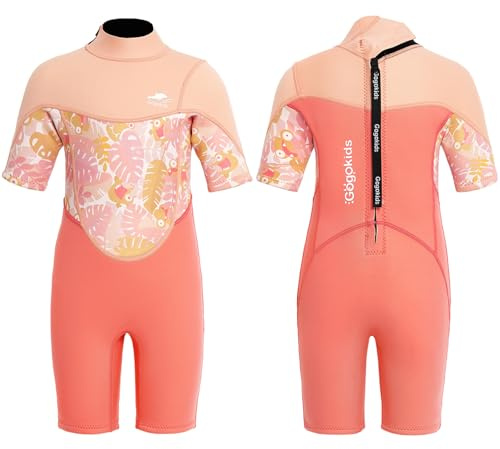 Gogokids Shorty Neoprenanzug Kinder, 2,5mm Neoprenanzüge Rückenreißverschluss Kleinkinder Kurze Nassanzüge Komfort & Wärme, UV Neopren für Schwimmen, Schnorcheln und Surfen, Alter 6-7 Mädchen, Rosa