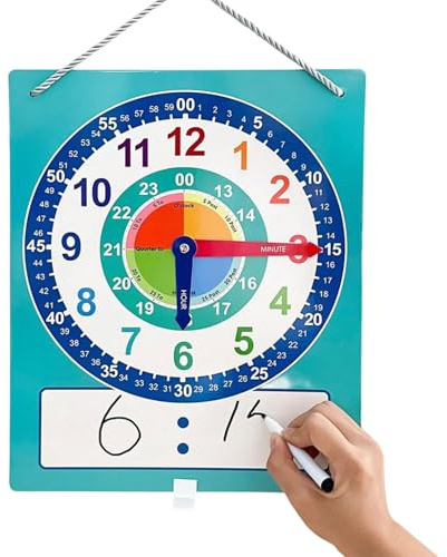 Reloj de aprendizaje, reloj de enseñanza | Aprendizaje de reloj de niños educativos - Herramienta de práctica de tiempo de redacción de doble lado, suministros de educación en el hogar para el aula y